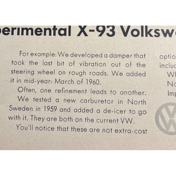 Vintage 1960 Experimental X-93 Volkswagen Advertisement Print VW Bug - Picture 4 of 11